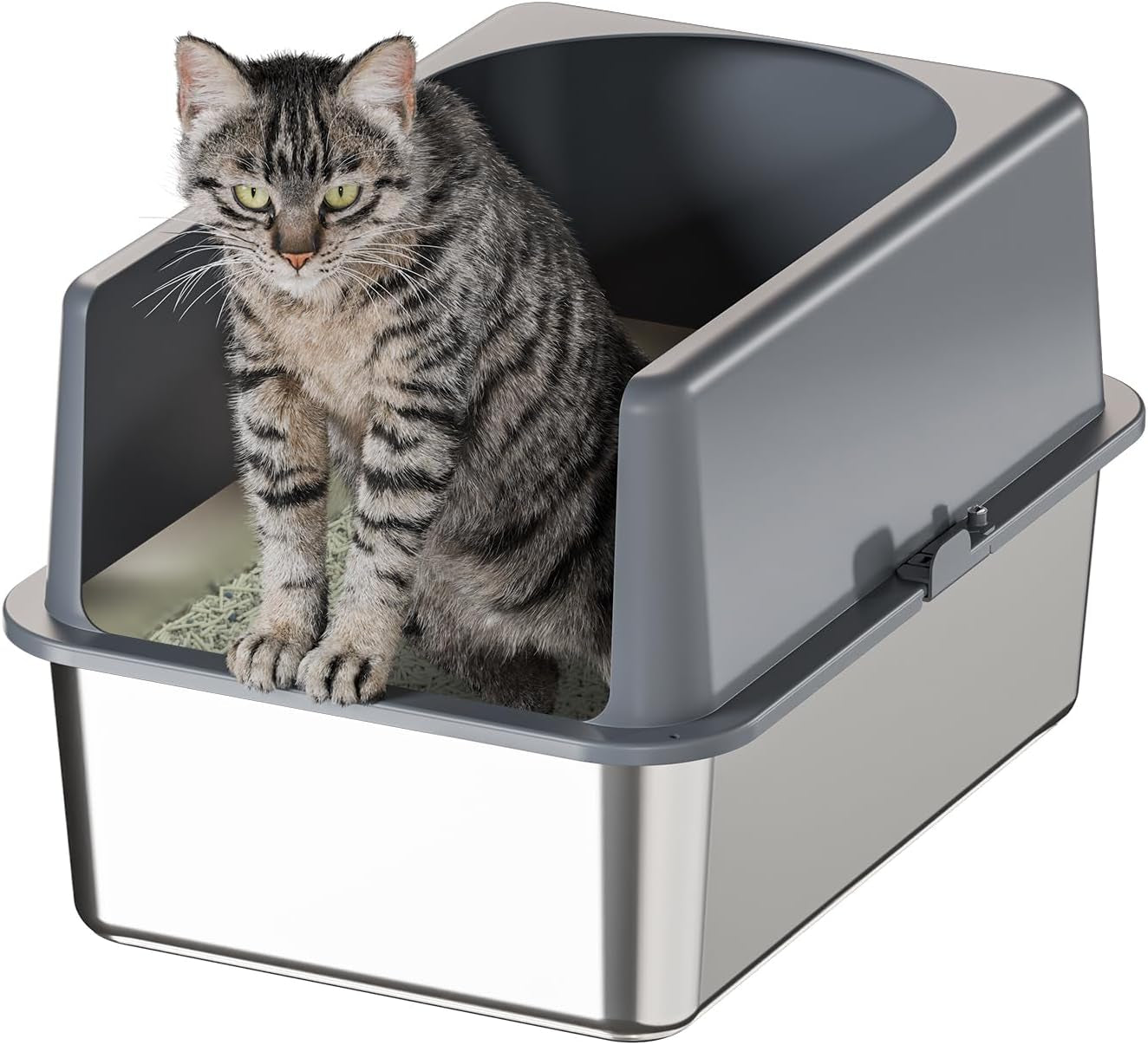 High-Sided Stainless Steel Cat Litter Box