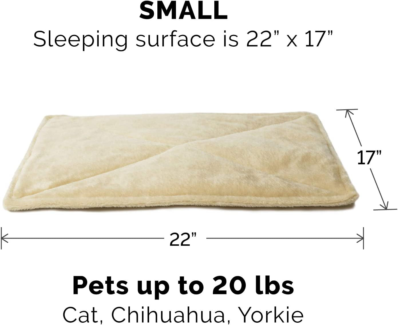 Thermanap Self-Warming Cat Bed for Indoor Cats & Small Dogs, Washable & Reflects Body Heat - Quilted Faux Fur Reflective Bed Mat - Cream, Small