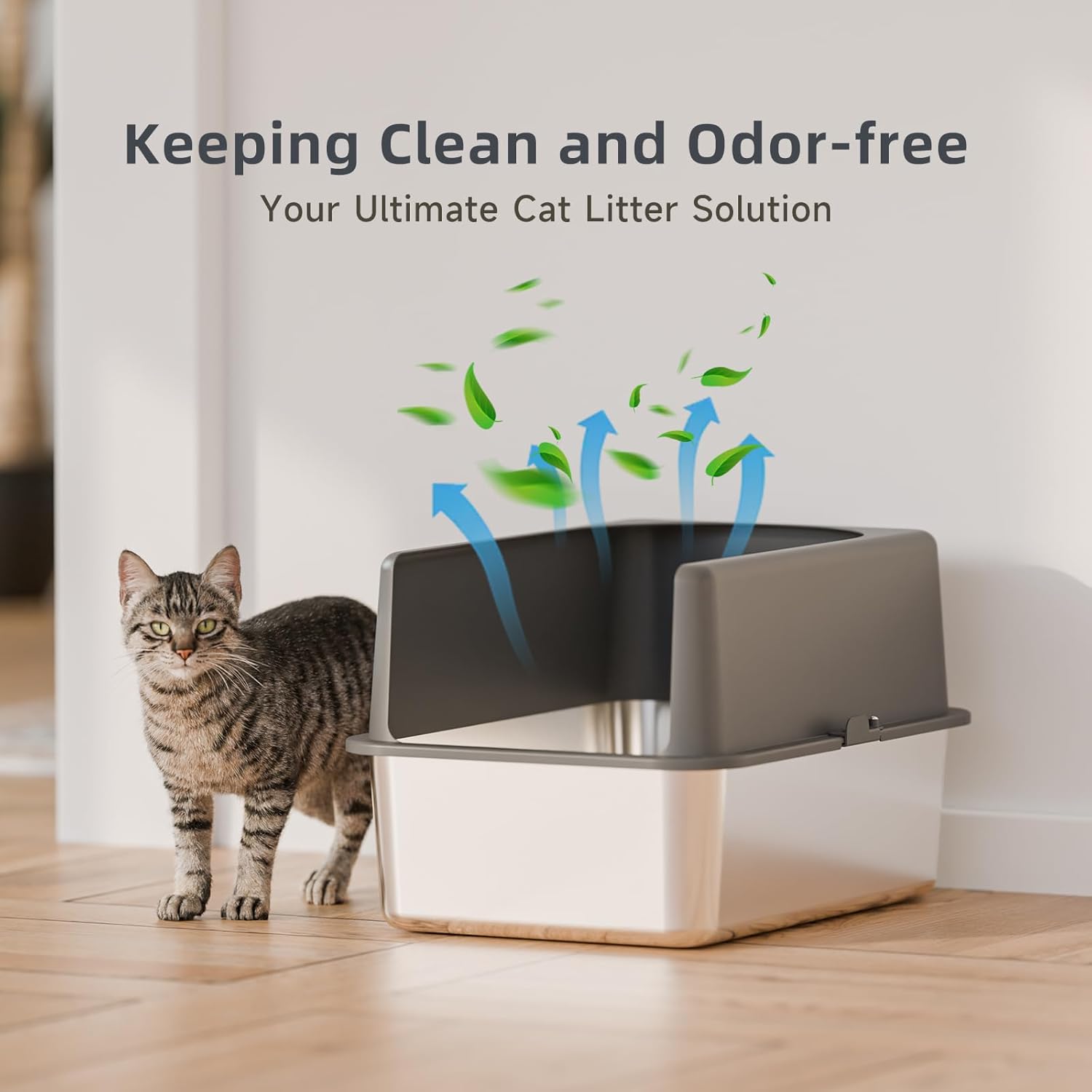 High-Sided Stainless Steel Cat Litter Box