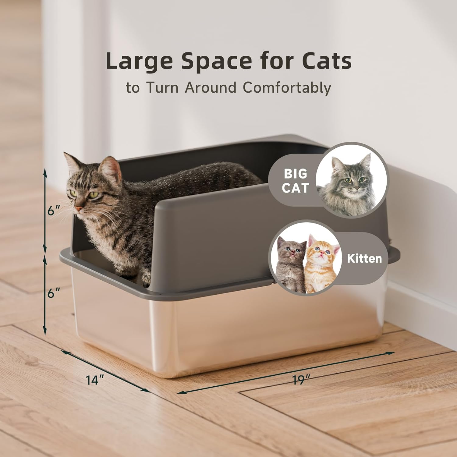 High-Sided Stainless Steel Cat Litter Box